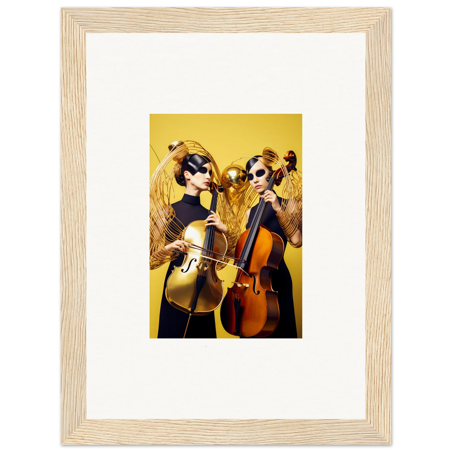 Framed wall art of two dogs playing instruments in dive illusions for vibrant room decor