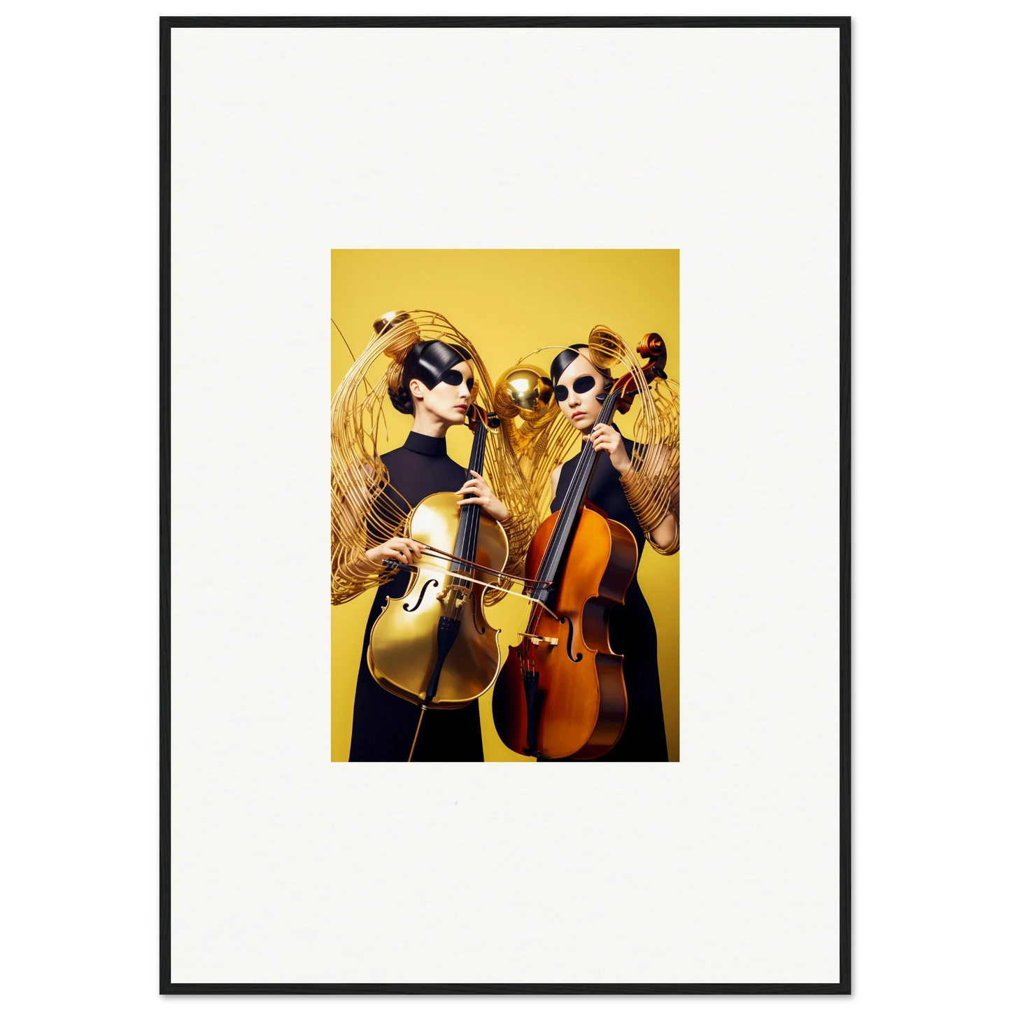 Framed wall art of musicians playing string instruments in Dive Illusions design