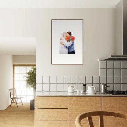 Framed wall art of two people embracing for charming kitchen room decor