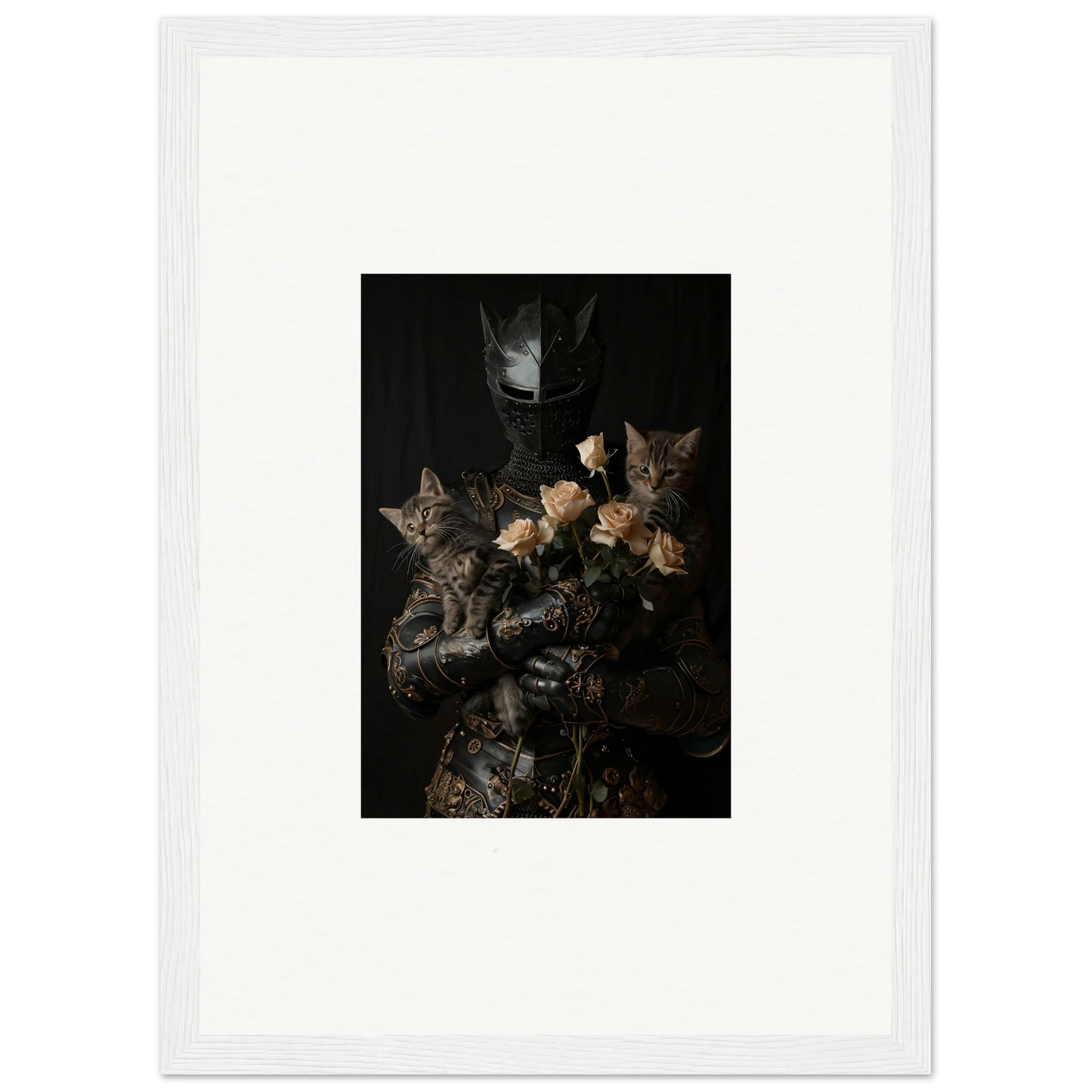 Framed wall art of two tabby cats with flowers for cozy Cuddle Chaotica room decor