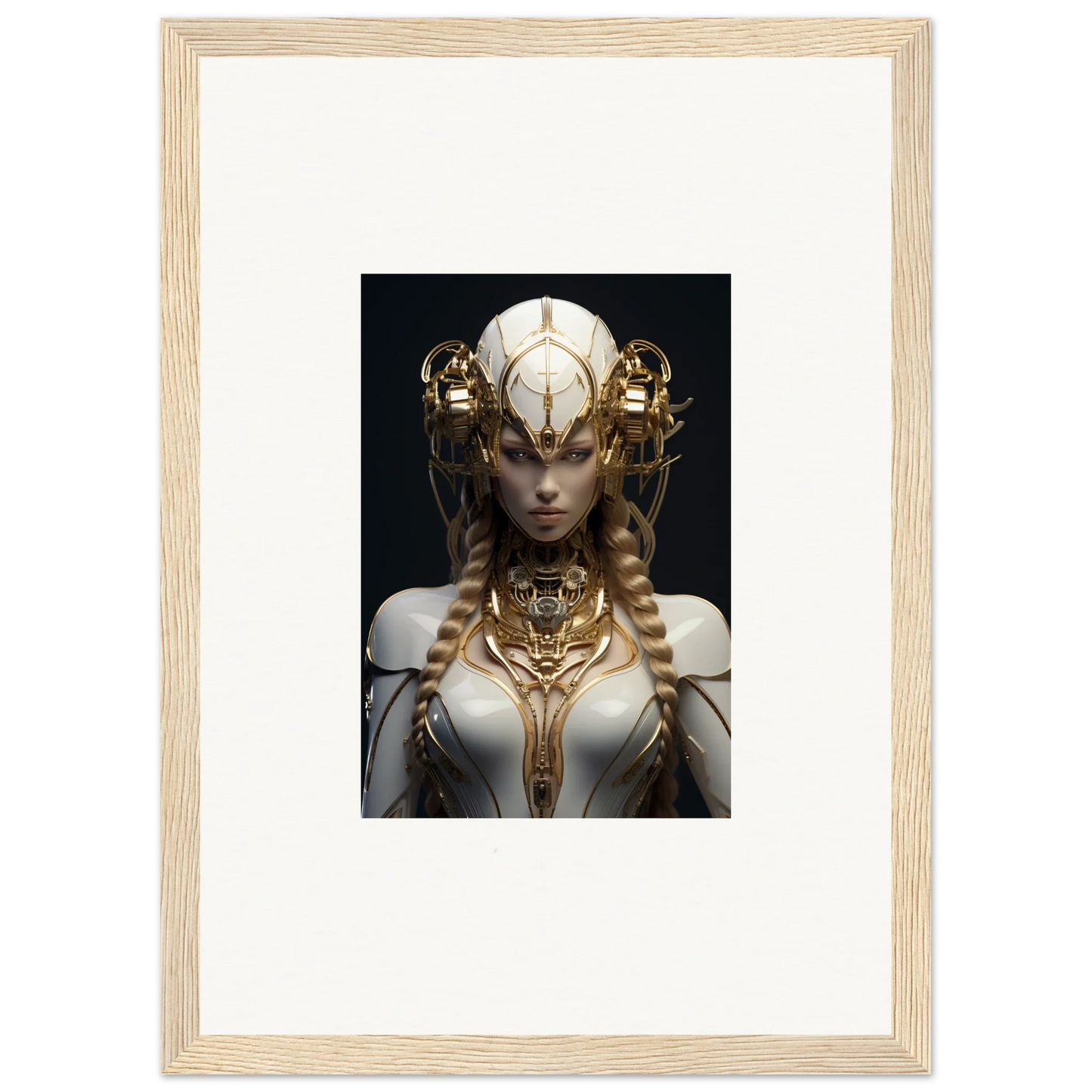 Framed wall art of a fantastical female figure in the Gilded Cosmos design for room decor