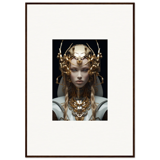 Framed wall art featuring a figure in a golden headdress for virtual echo room decor