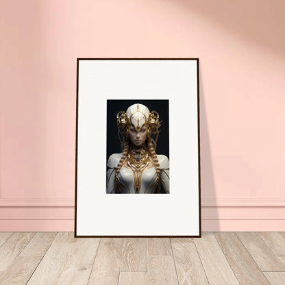 Framed wall art of Gilded Cosmos figure in ornate headpiece, ideal for room decor