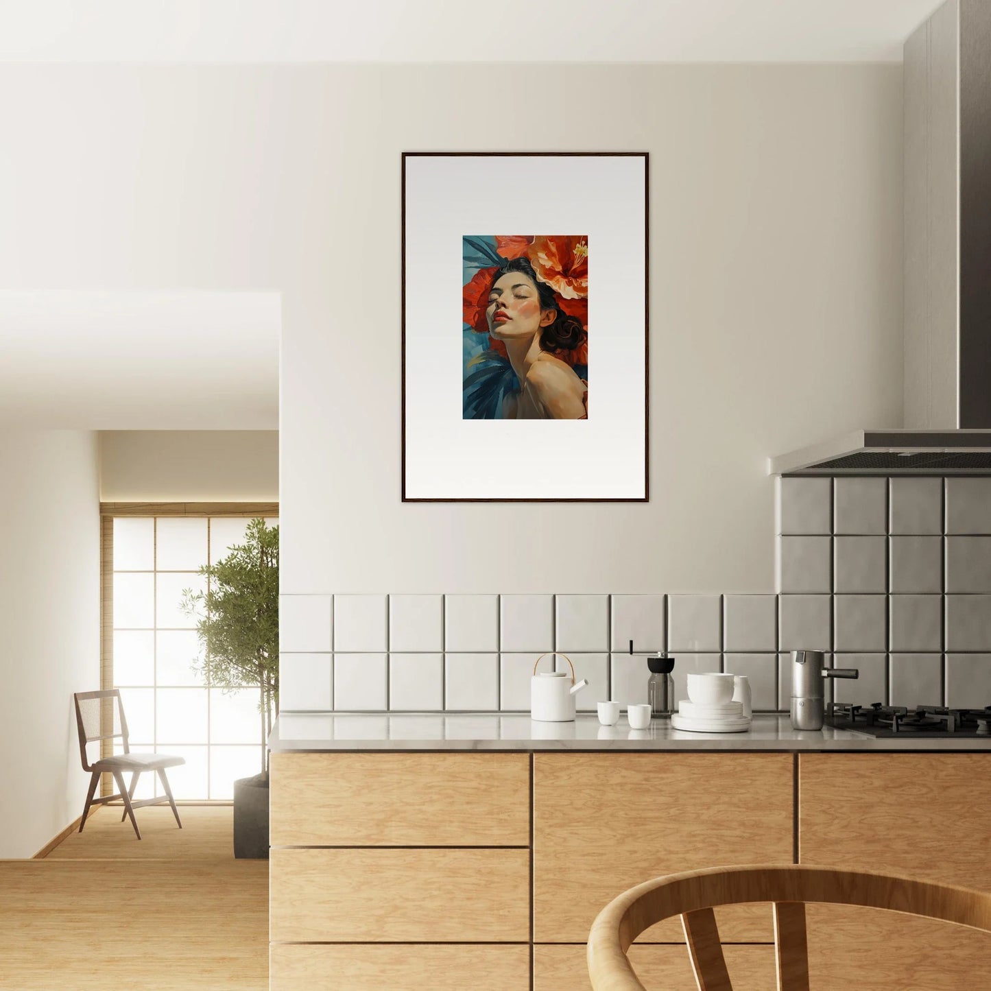 Framed wall art of a vibrant portrait, ideal for enhancing room decor with Petal Palpitation