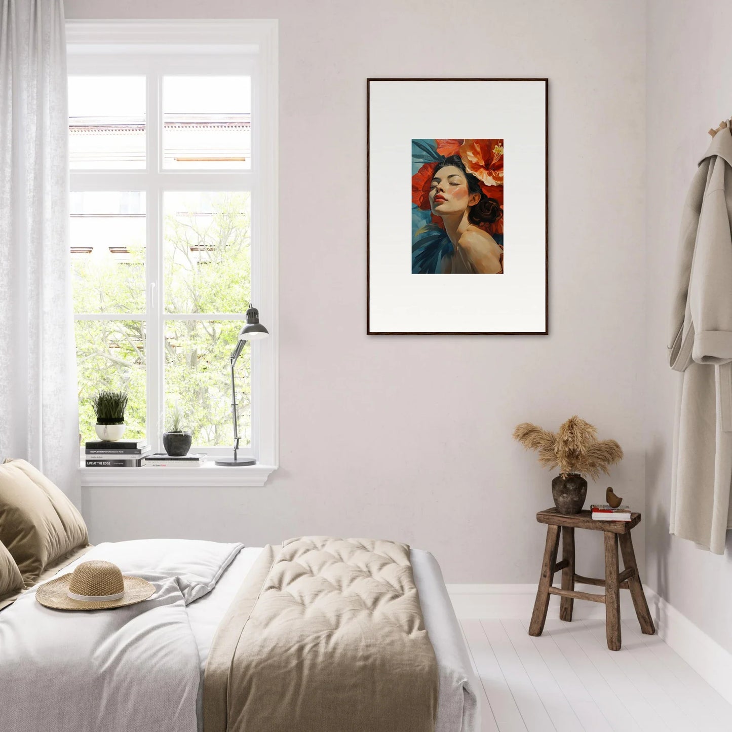 Vibrant framed wall art portrait for room decor, inspired by Petal Palpitation