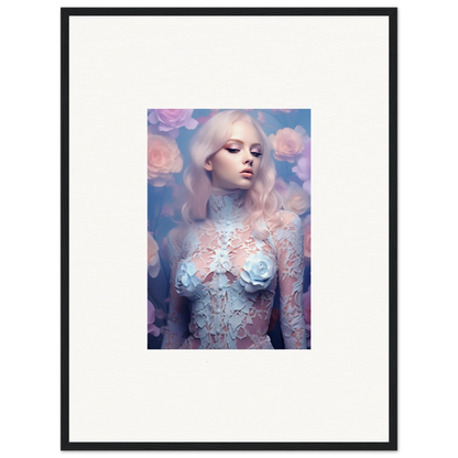 Framed wall art featuring a pale figure in petal vapor pastel colors for room decor