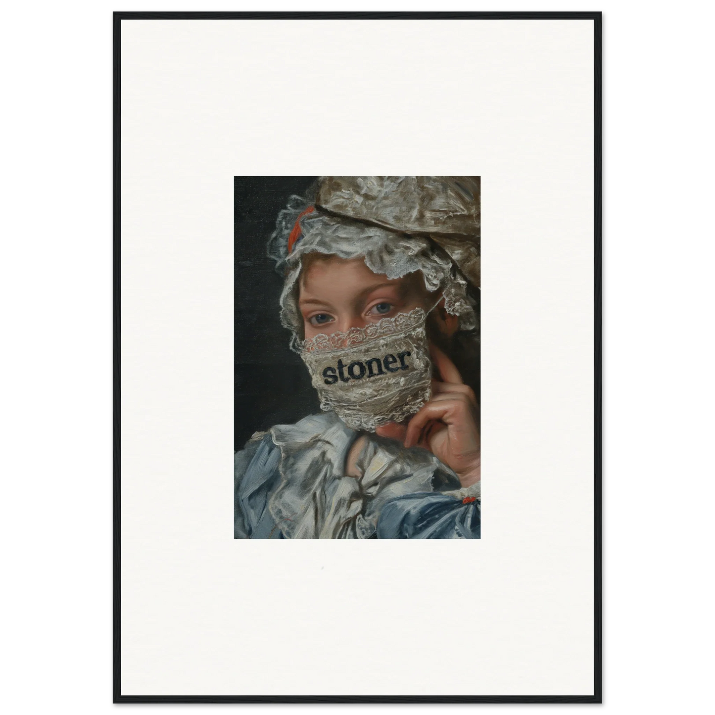 Framed wall art of 18th century portrait with face mask, featuring Metamorphose Bliss