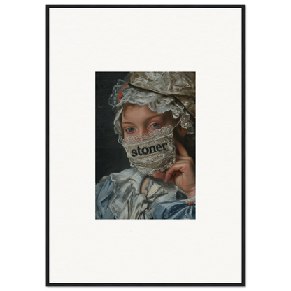 Framed wall art of 18th century portrait with face mask, featuring Metamorphose Bliss