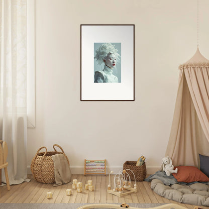 Framed wall art of a contemplative person, perfect for unique room decor as a florid creature