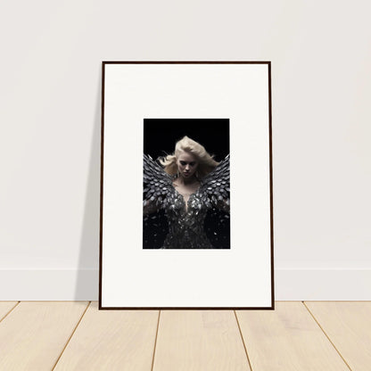 Framed wall art of a person with feathered wings in Phantom Reverie for room decor