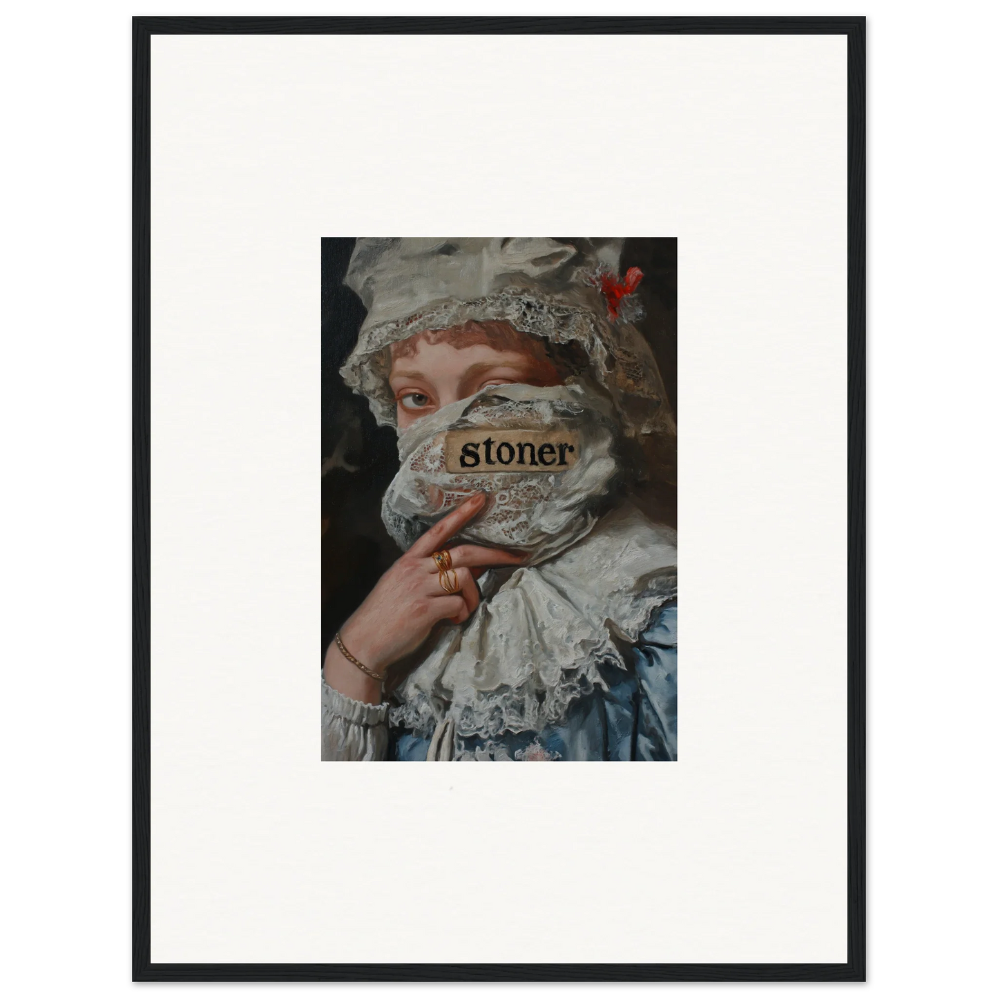 Framed wall art of a historical figure with stoner text, perfect for Marvel Muse decor