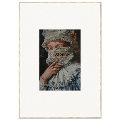 Framed wall art of a historical figure with ’stoner’ in Ephemeral Marvel Muse design