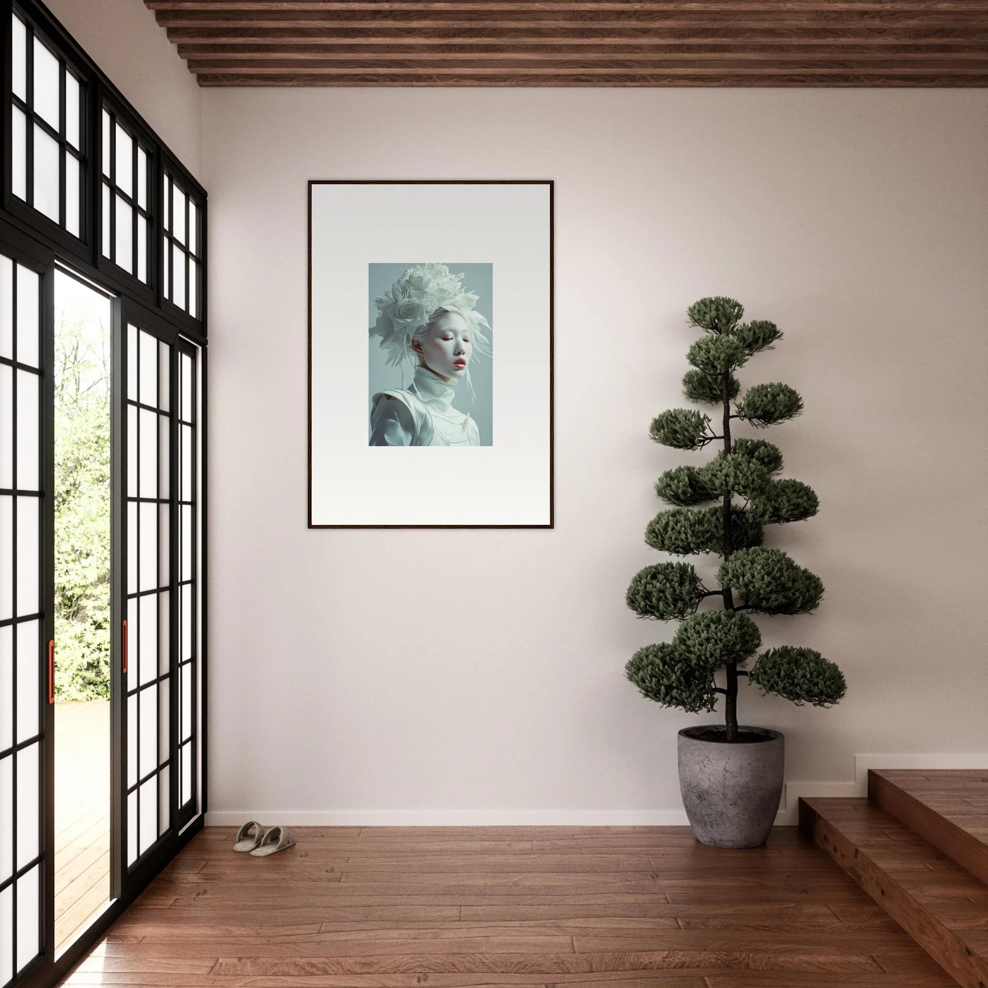 Framed wall art of a pale, ethereal florid creature for unique room decor