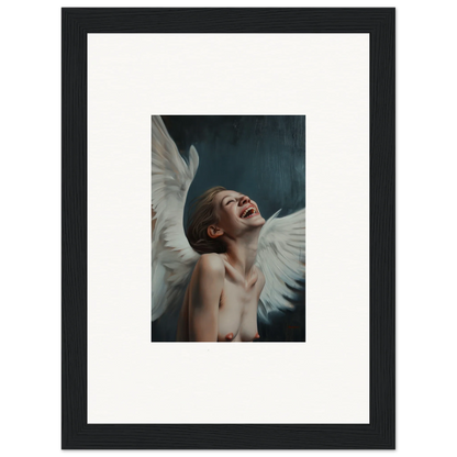 Joyful person with white wings in framed wall art for inspiring room decor