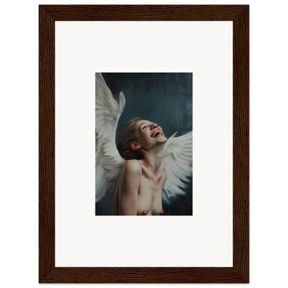 Framed wall art of joyful person with wings for unique room decor in Wing Time theme