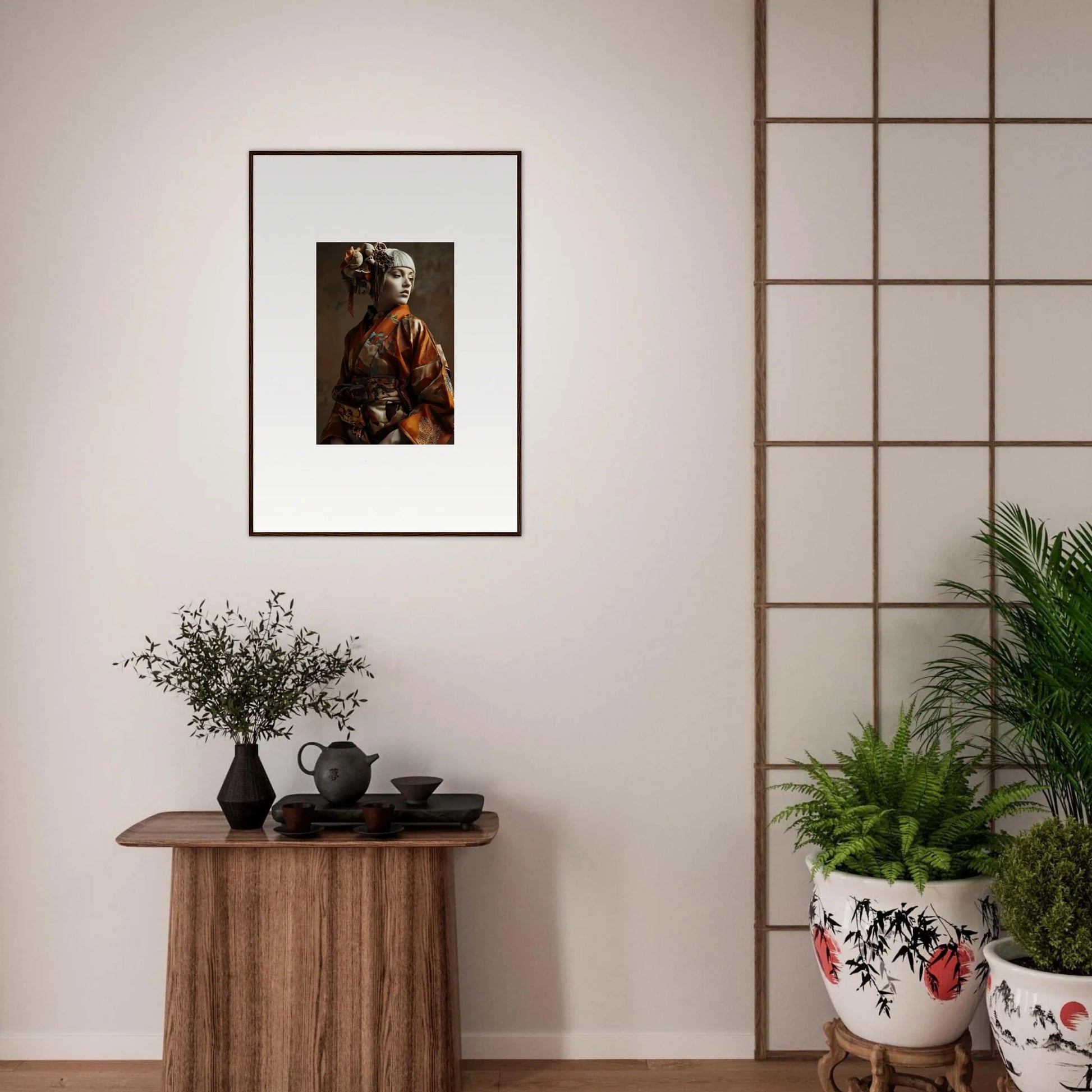 Framed wall art of a person in traditional clothing for charming room decor