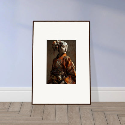 Framed wall art of a person in ornate Asian attire, perfect for shadows whispering decor