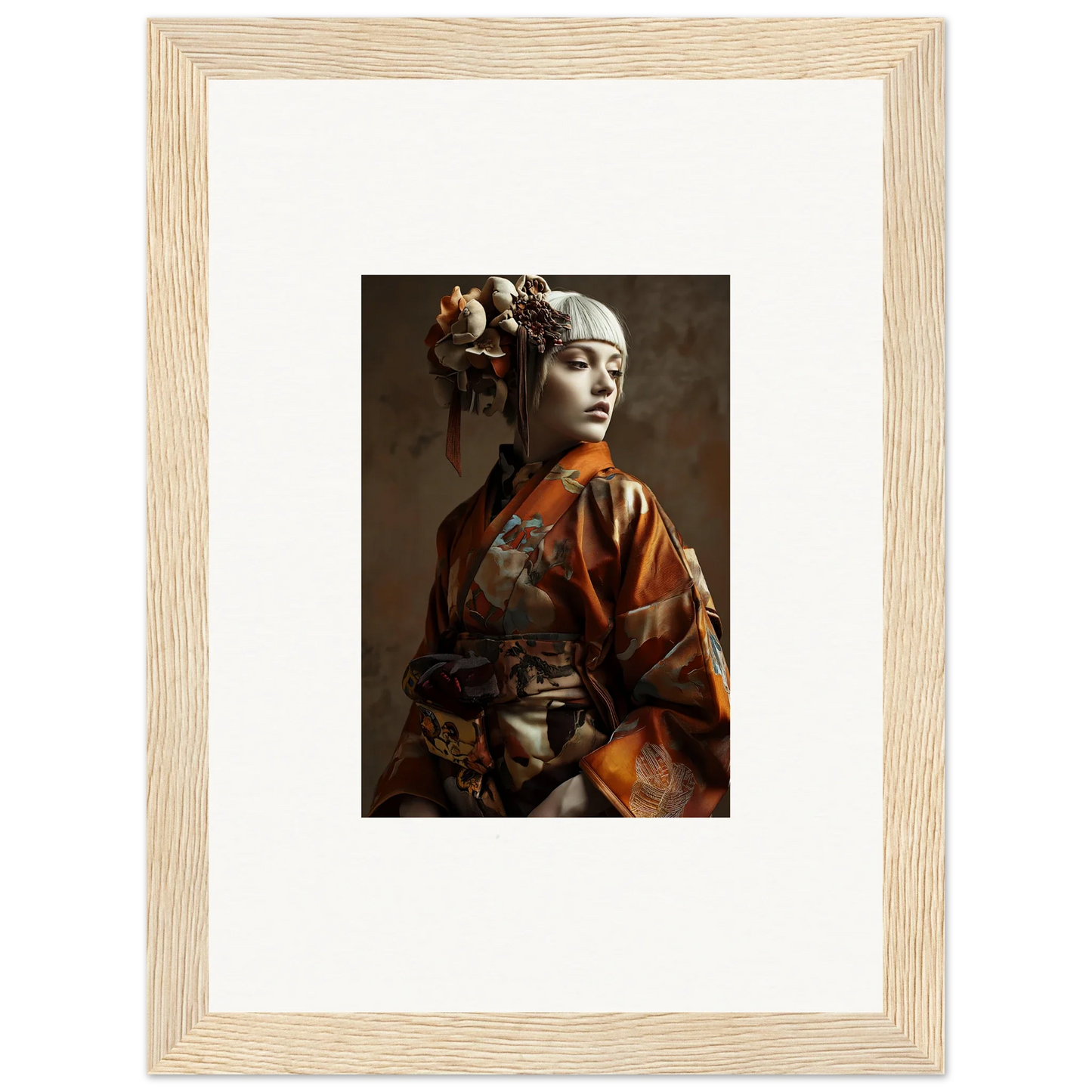 Framed wall art of woman in traditional attire, perfect for shadows whispering room decor