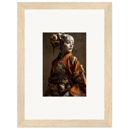 Framed wall art of woman in traditional attire, perfect for shadows whispering room decor