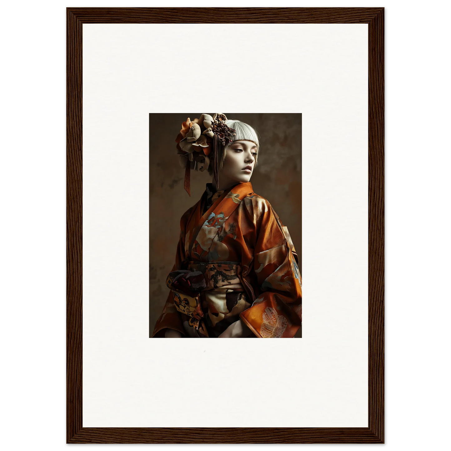 Framed wall art of a woman in traditional Asian costume, perfect for shadows whispering room decor