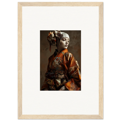 Framed wall art of a woman in traditional Asian attire with shadows whispering