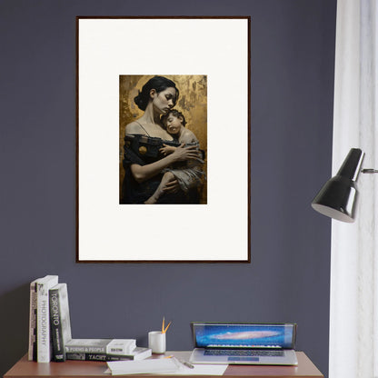 Framed wall art of a woman with child in classical style, ideal for room decor