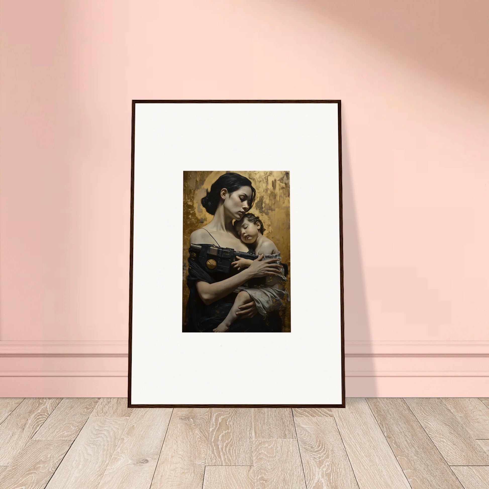 Framed wall art of a woman and child in classical style for elegant room decor