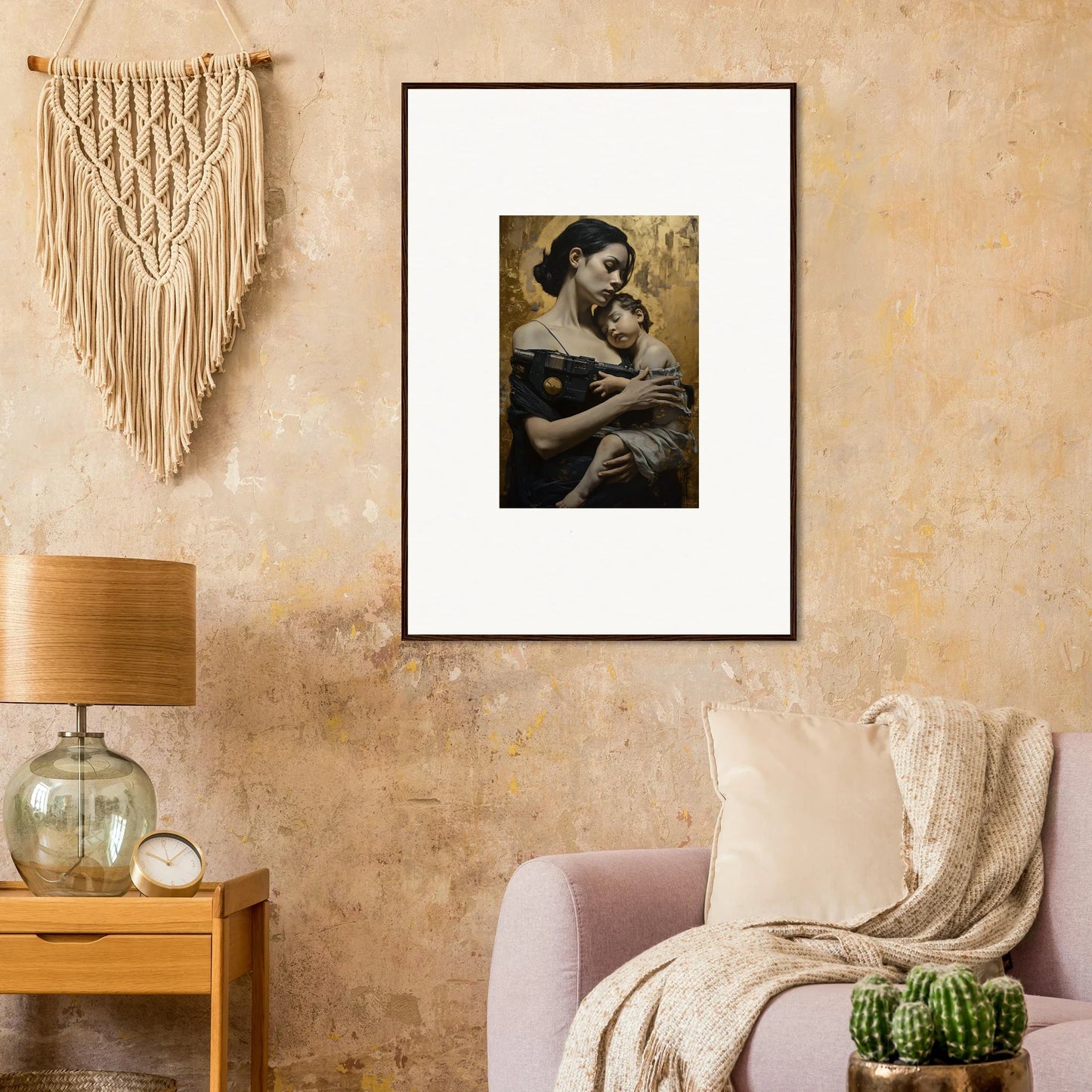 Framed wall art of a woman and child, a beautiful protector diptych for room decor