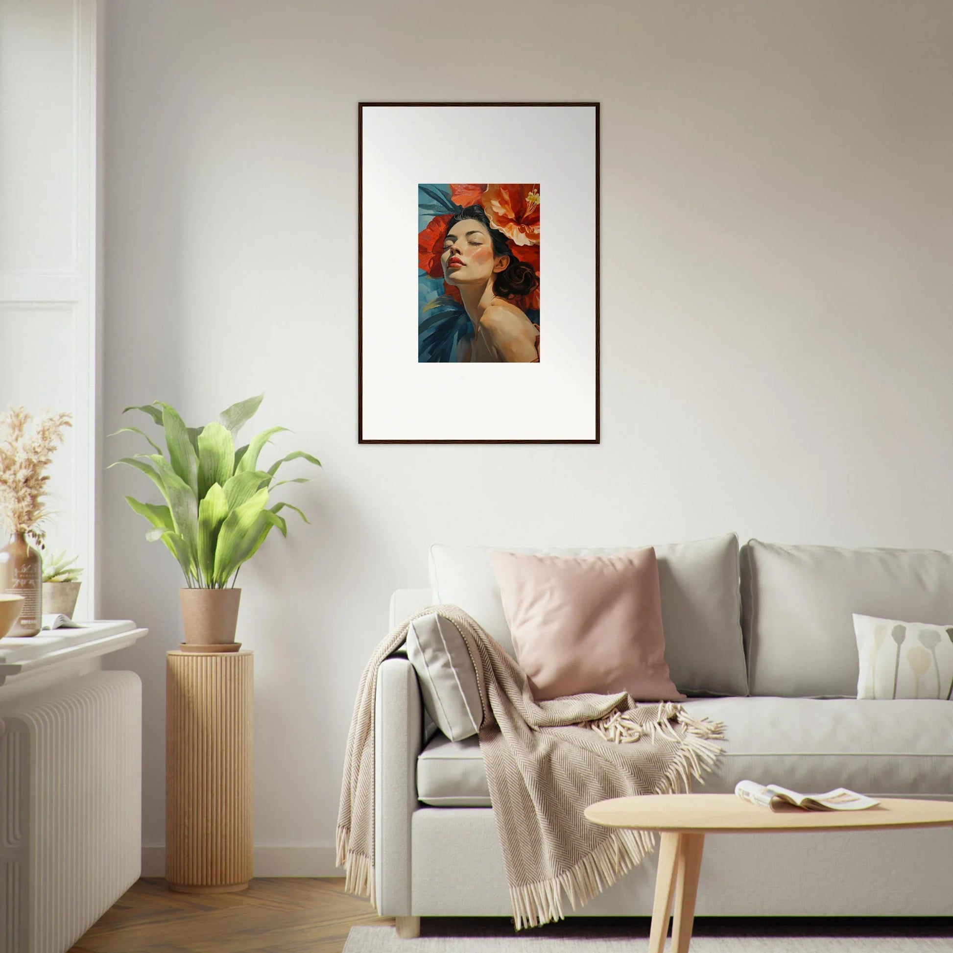 Vibrant Framed Wall Art of a Woman for Unique Room Decor in Petal Palpitation Style