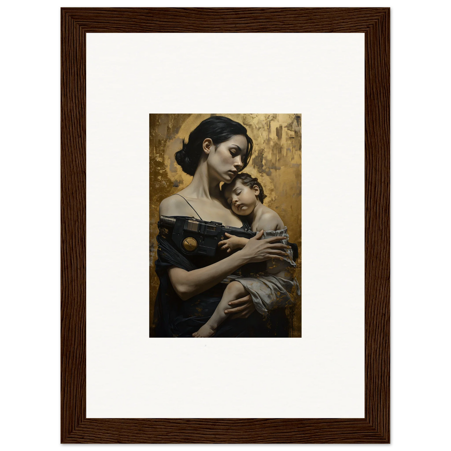 Framed wall art of a woman and child, ideal for room decor with a protector diptych theme