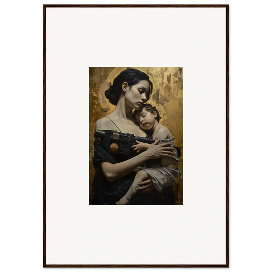 Framed wall art of a woman and child in Golden Protector Diptych for elegant room decor