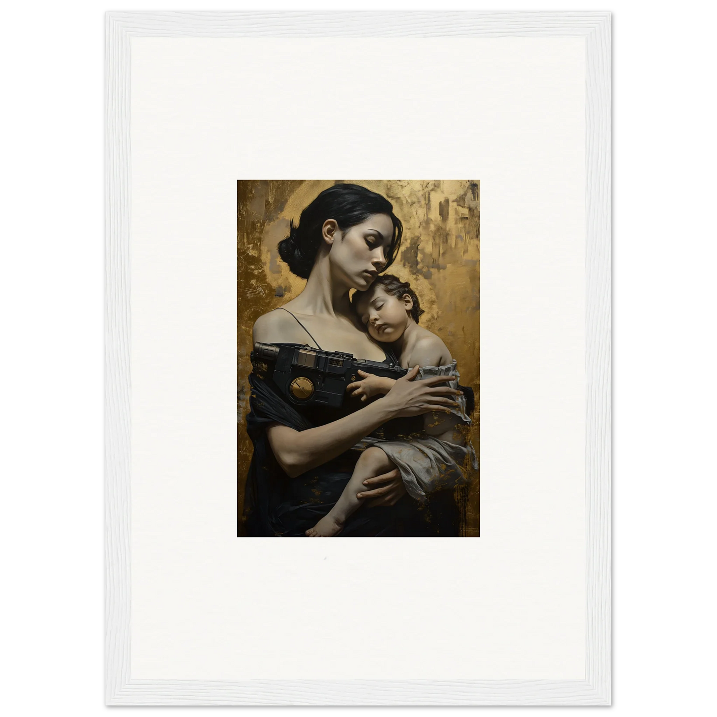 Framed wall art of a woman and child in Golden Protector Diptych for stylish room decor