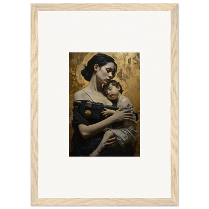 Framed wall art of a woman and child in Golden Protector Diptych for room decor