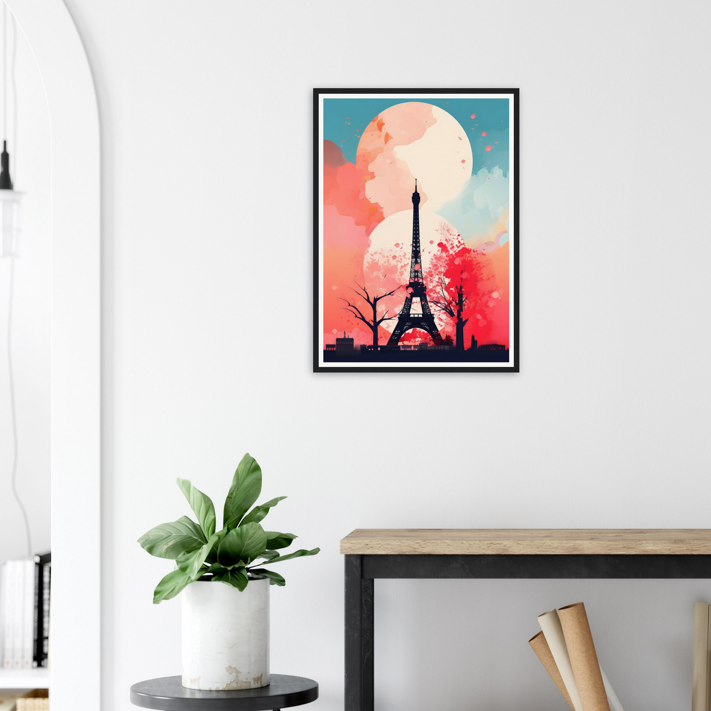 A framed print of the eiff tower in paris, france