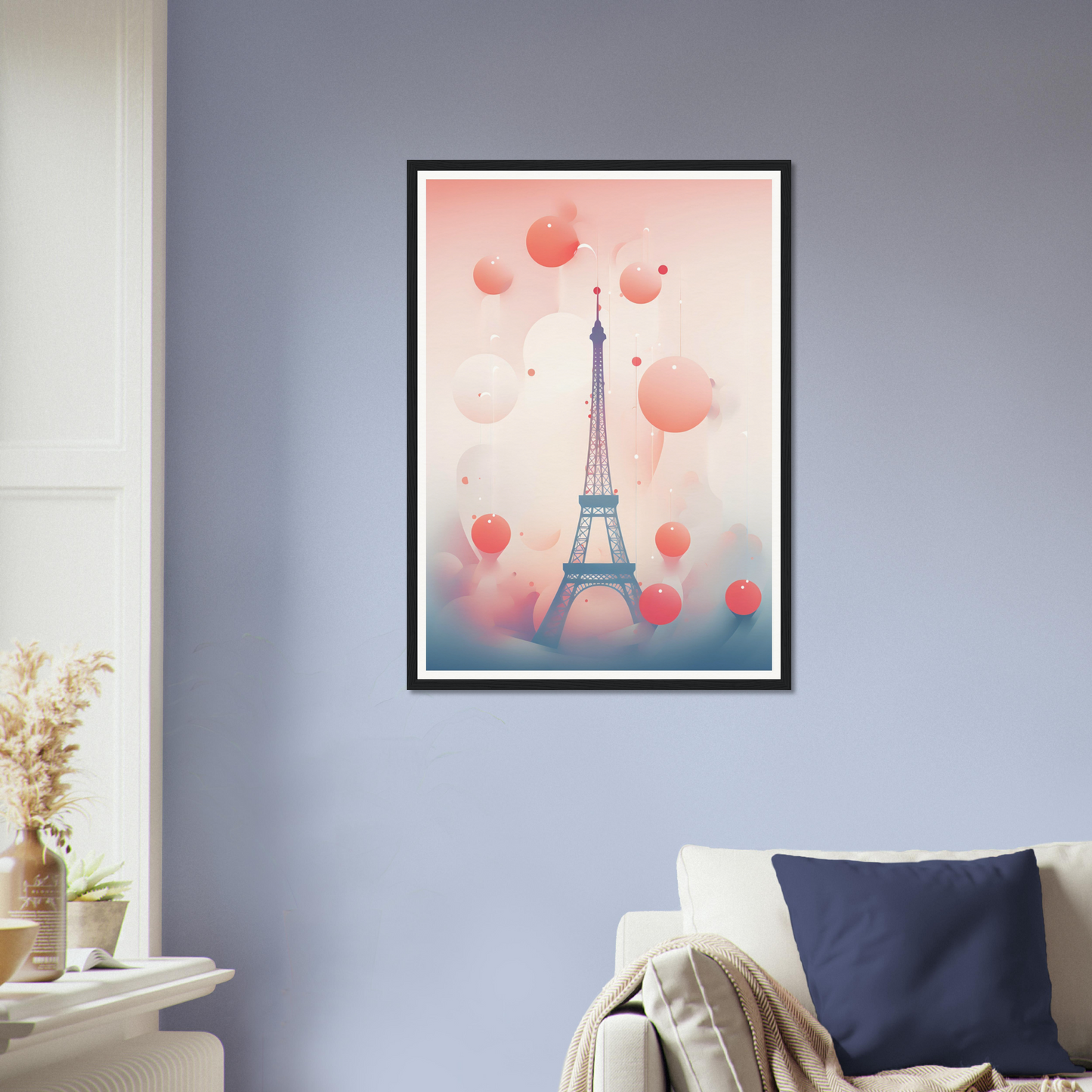 A framed print of the eiff tower in paris, france