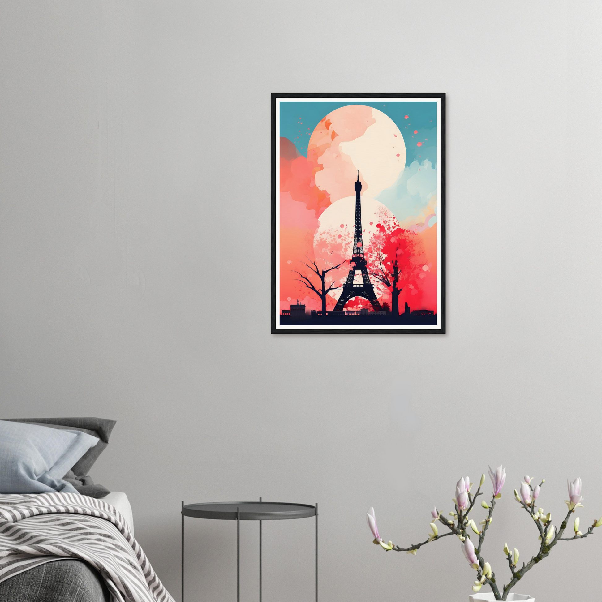 A framed print of the eiff tower in paris, france