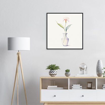 A framed print of a flower in a vase