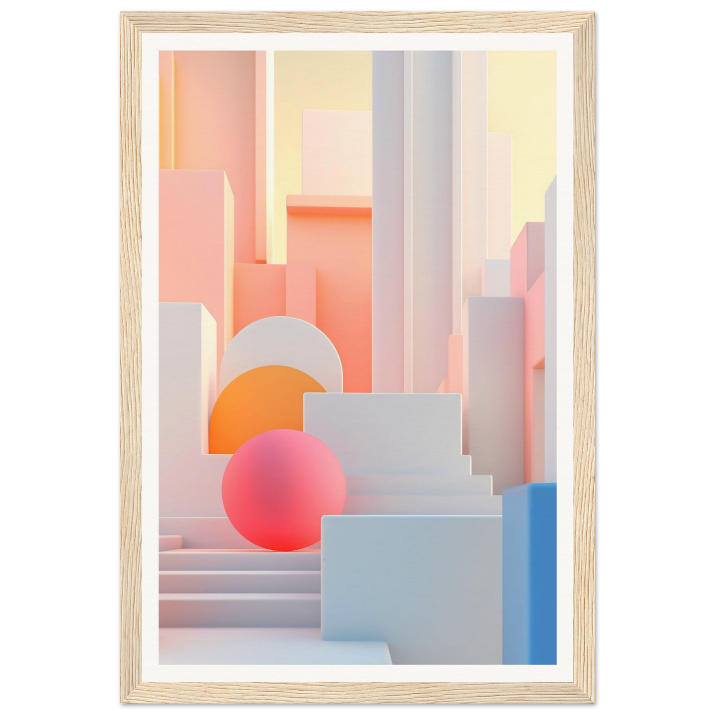 A framed print of a pink and blue abstract painting