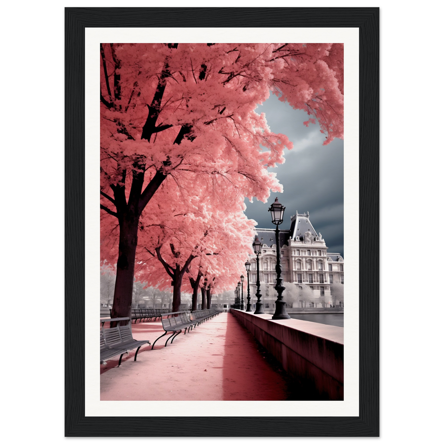 Transform your space with Machine's Dream Of Paris D The Oracle Windows™ Collection, a high quality, AI generated art of a pink tree in a park.