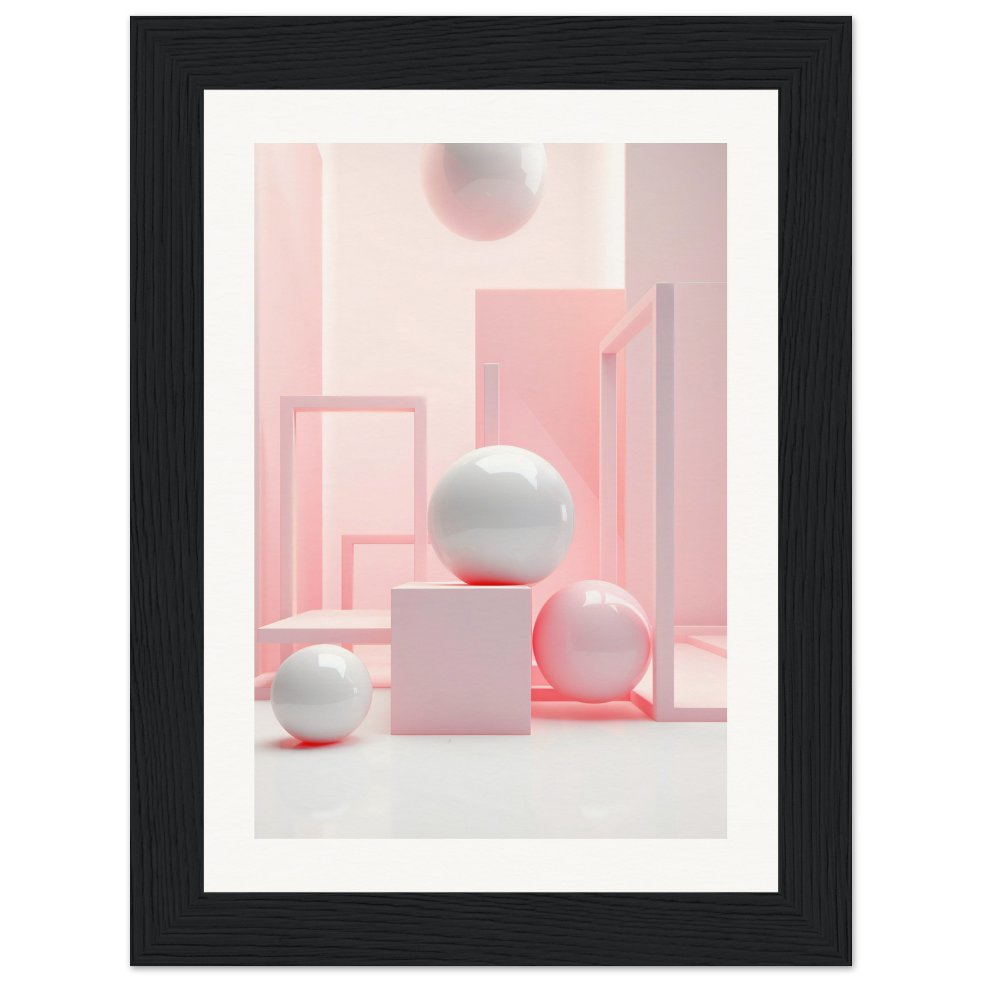 A framed print of a pink and white abstract composition