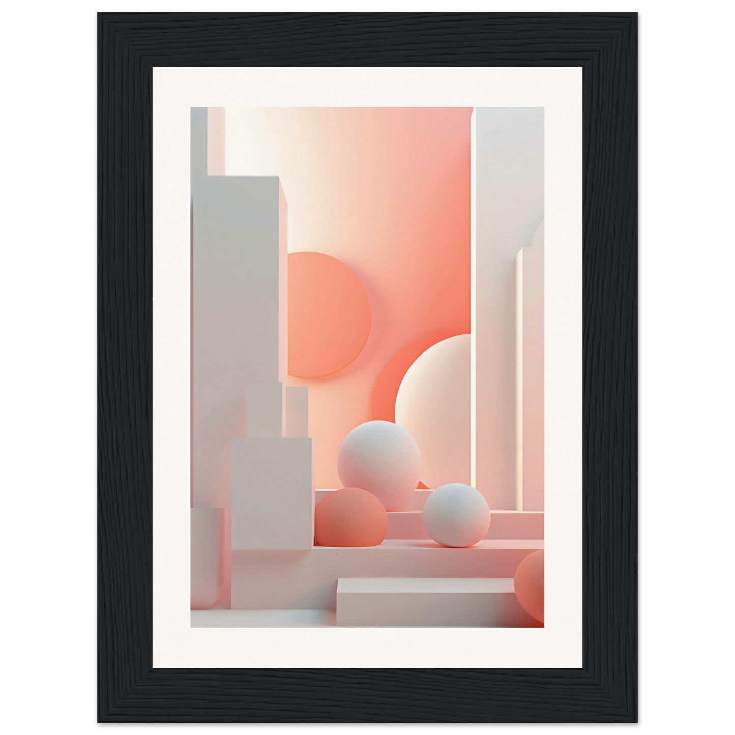 A framed print of a pink and white abstract composition