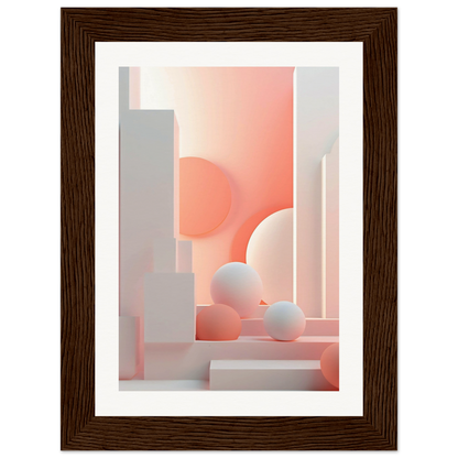 A framed print of a pink and white abstract painting