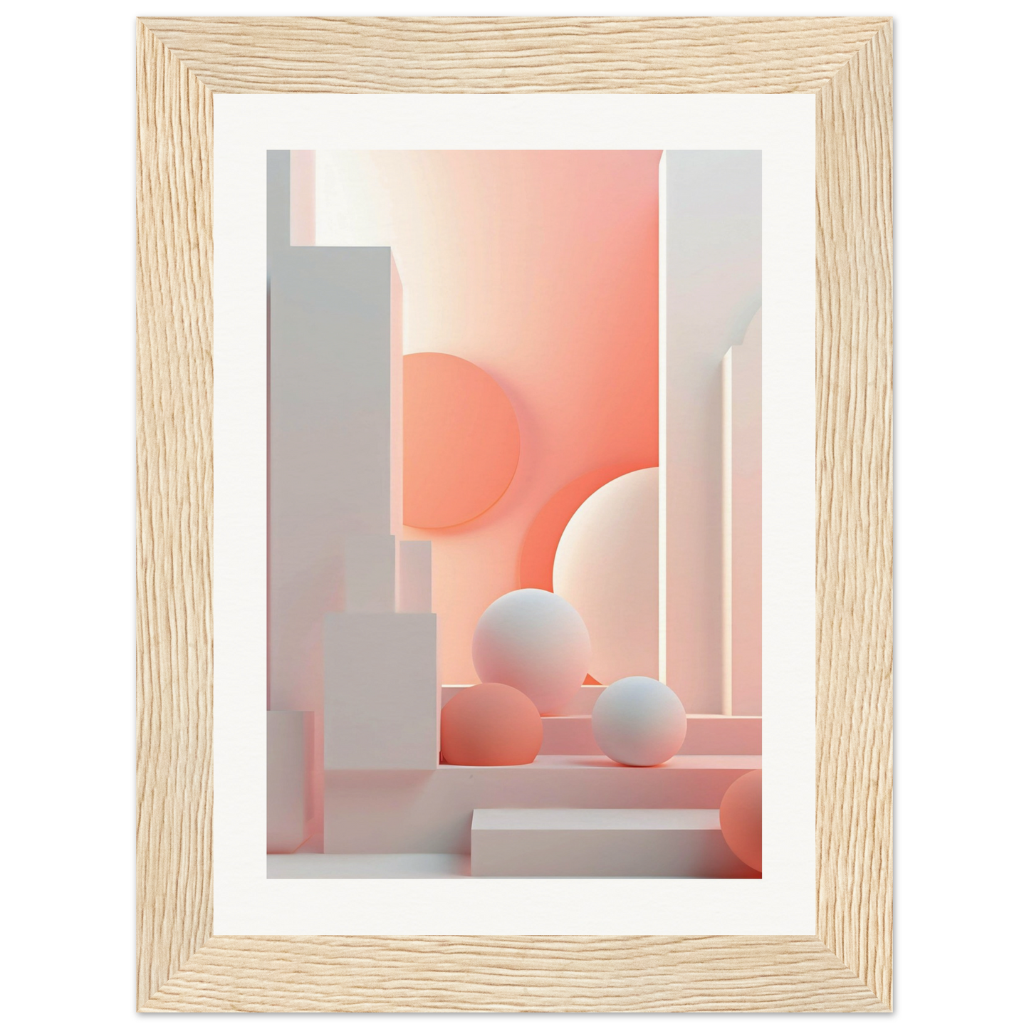 A framed print of a pink and white abstract painting