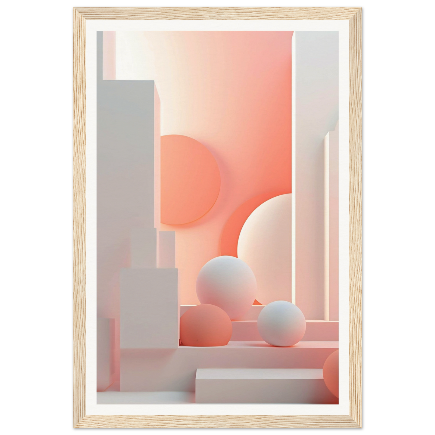 A framed print of a pink and white abstract composition