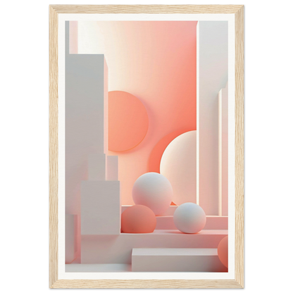 A framed print of a pink and white abstract composition