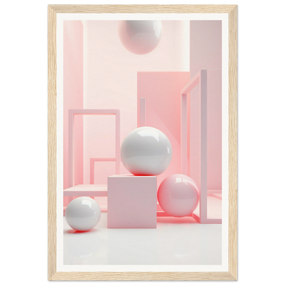 A framed print of a pink and white abstract composition