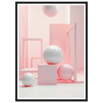 A framed print of a pink and white abstract composition