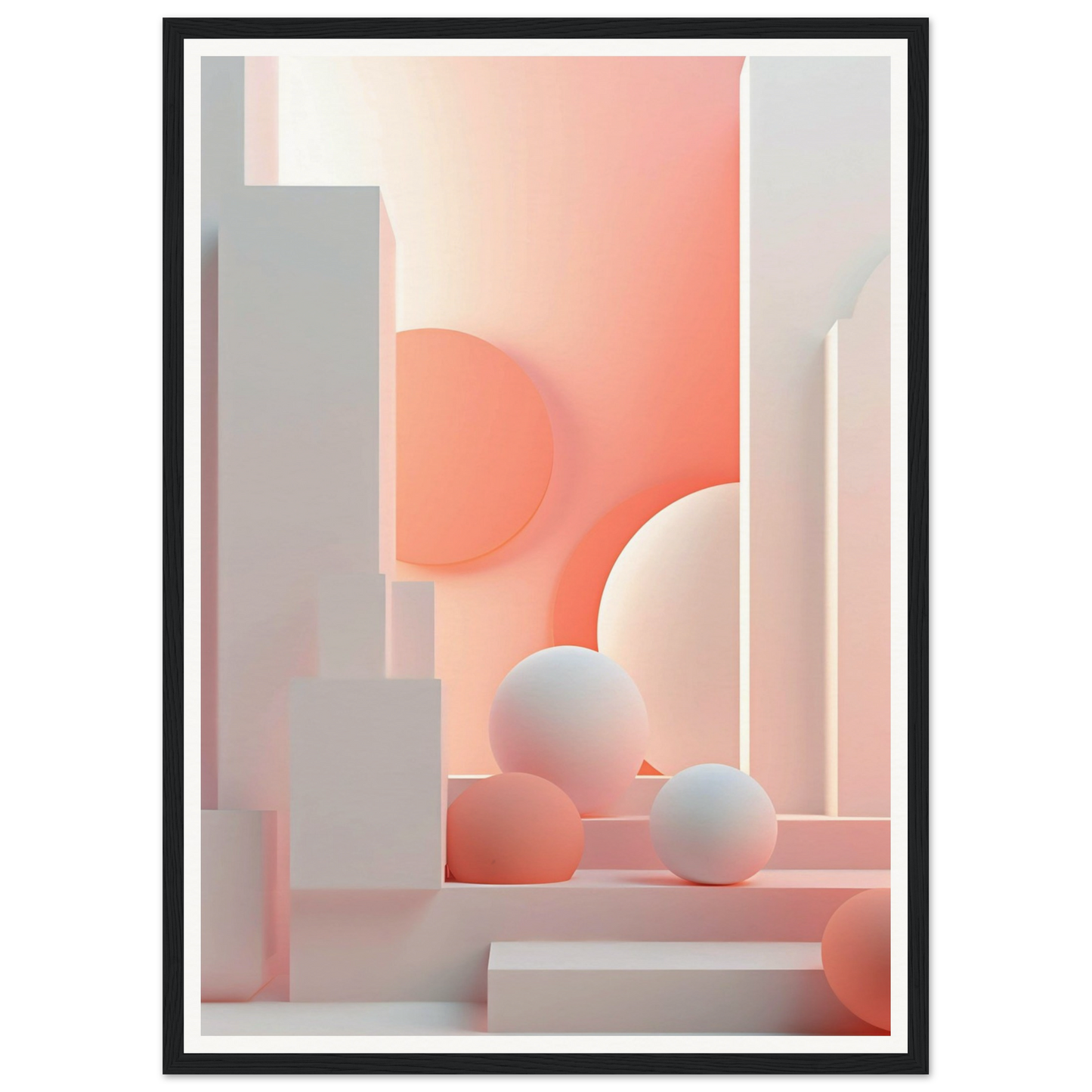 A framed print of a pink and white abstract composition