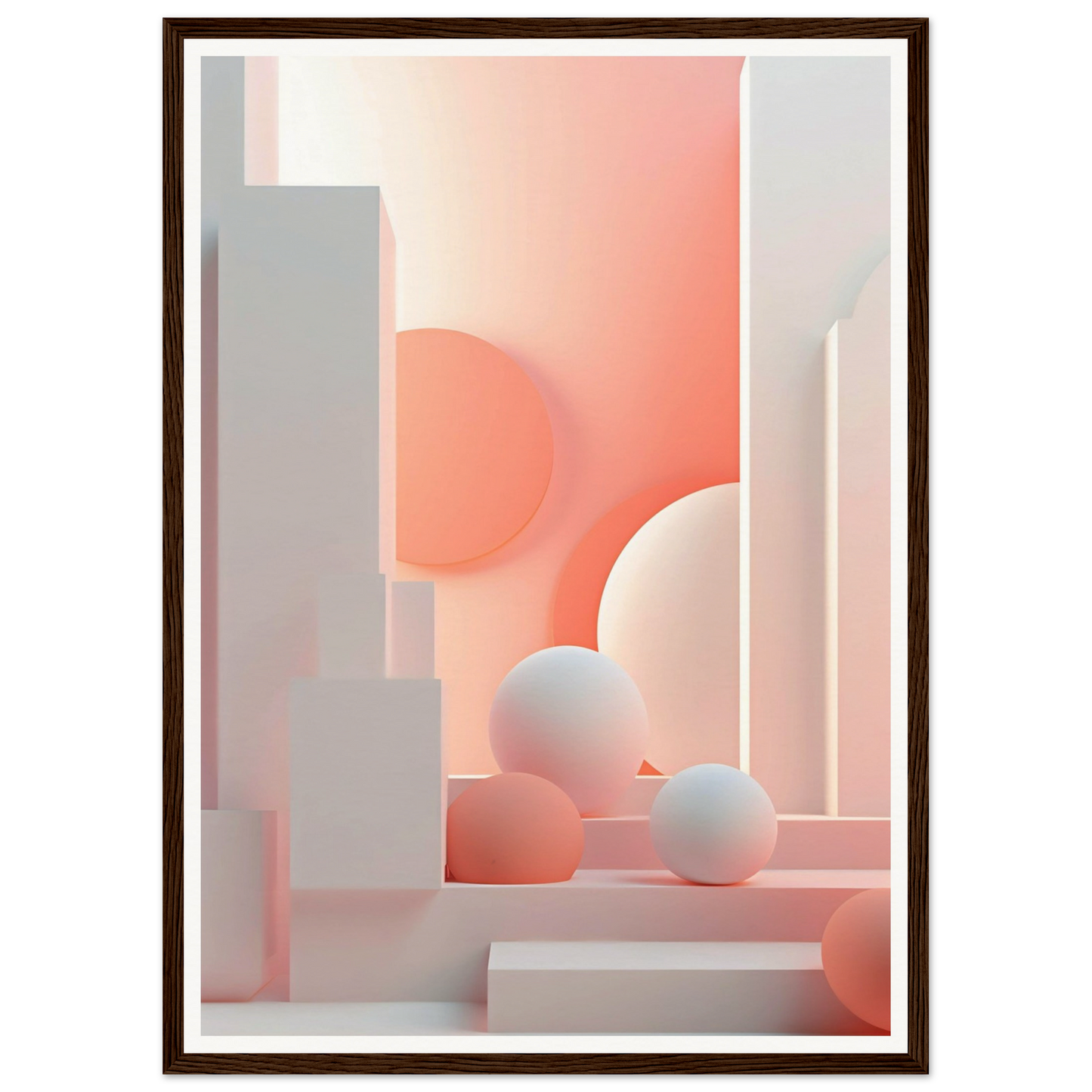 A framed print of a pink and white abstract painting