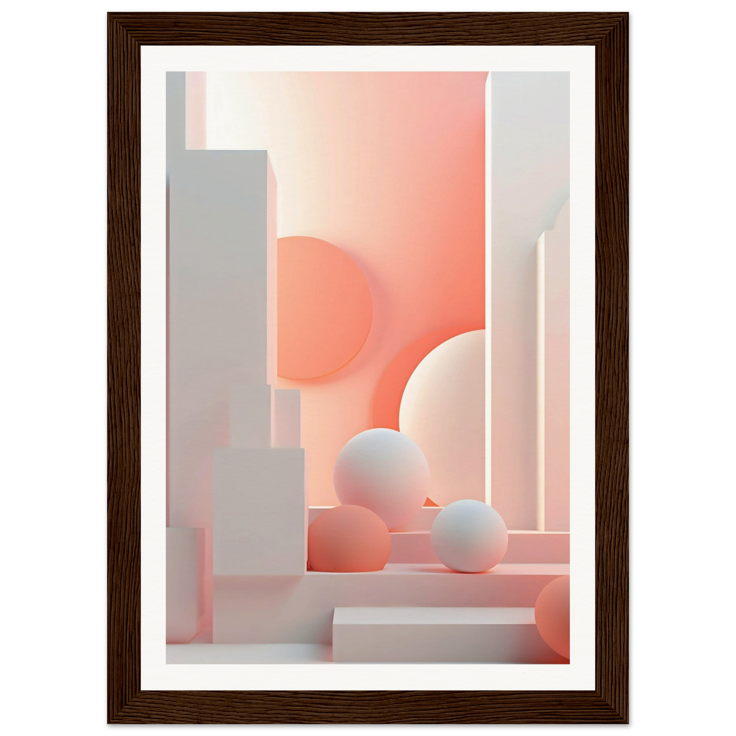 A framed print of a pink and white abstract painting